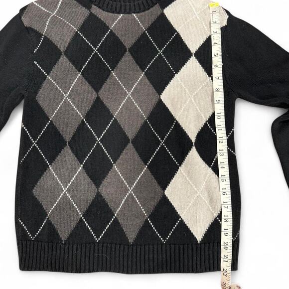 Y2k academia soft grunge argyle knit crewneck black & white womens size medium - Picture 4 of 6